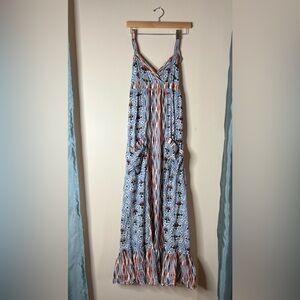 Urban outfitters Eoote long, vibrant blue pattered dress with a boho vibe,medium
